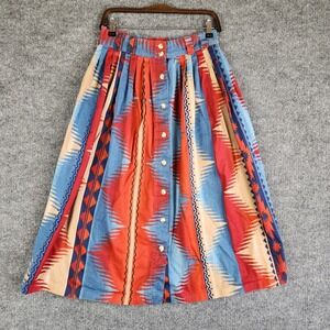 Brittany Nicole Skirt Aztec Tribal Print Midi Button Front Large USA Made
